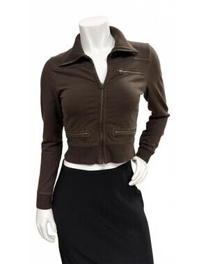 LOFT Petites Brown Zip Up Jacket Cropped Cotton Stretch Moto Style